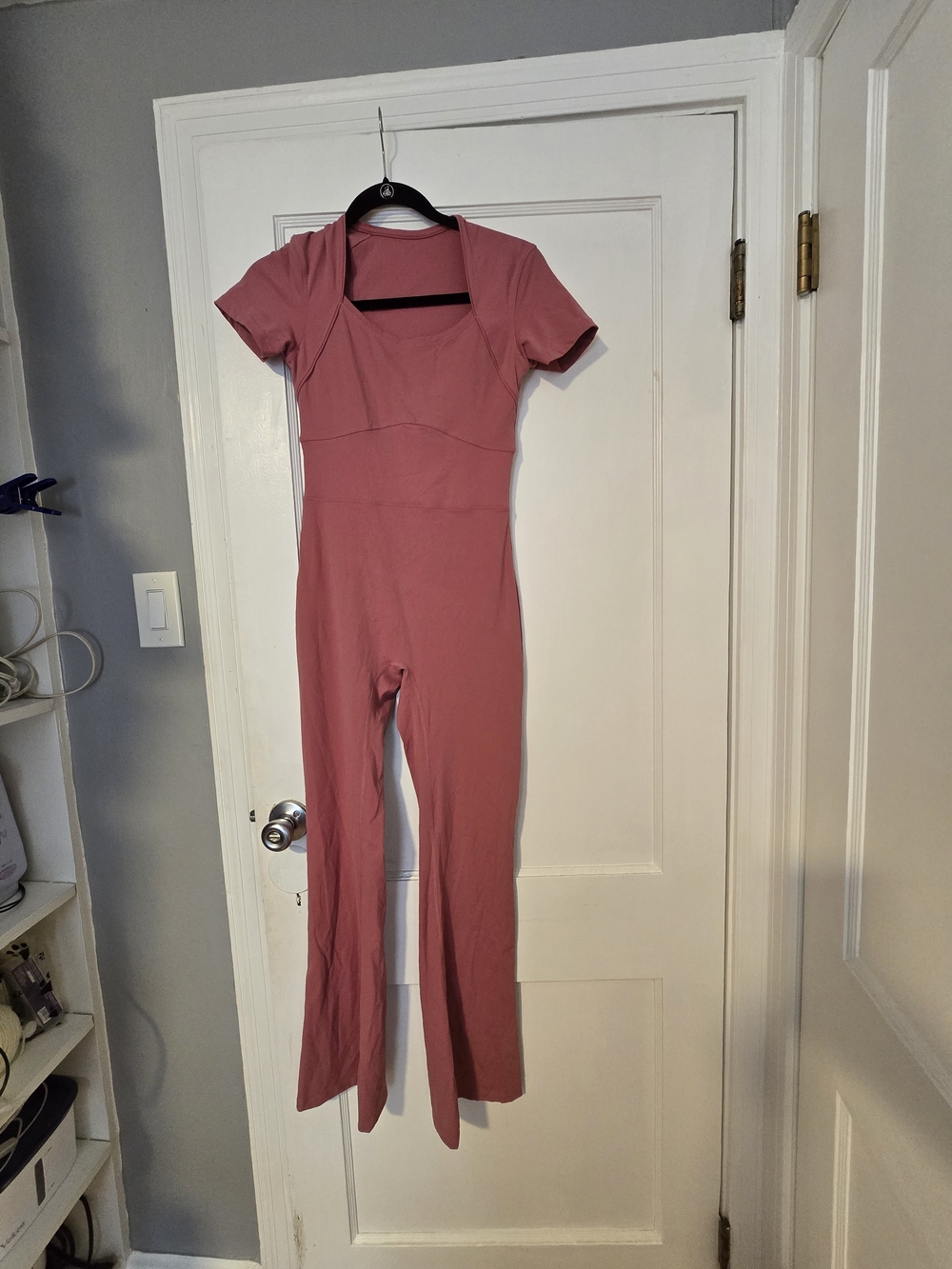 Women’s Short-Sleeve Square-Neck Jumpsuit in Dusty Rose